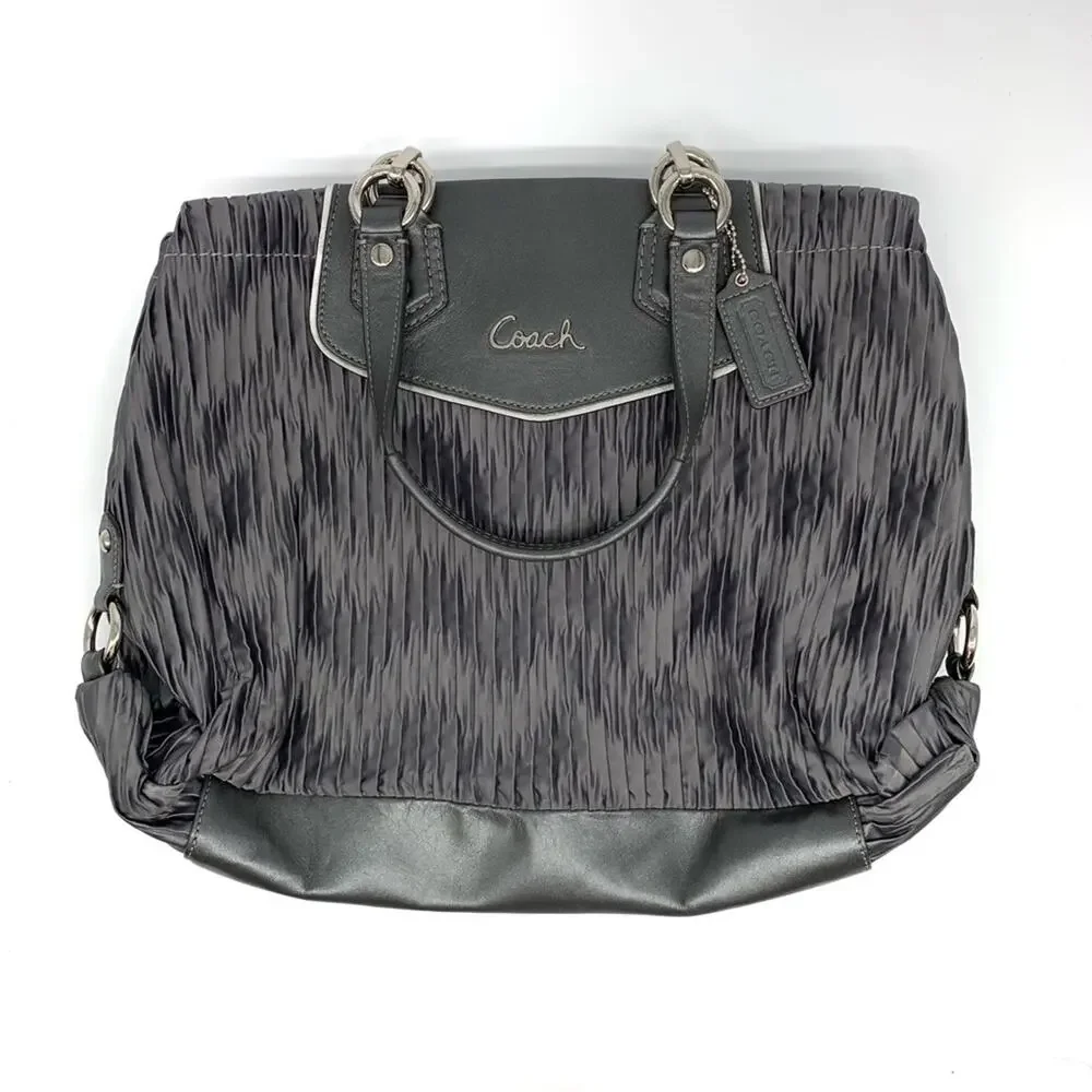 COACH #F20050 Ashley Gathered Carryall Satchel Bag Grey Satin